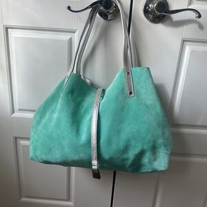 Tiffany & Co Blue suede and silver leather reversible tote.